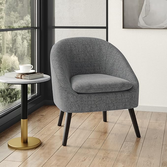 SIMPLIHOME Redding Accent Chair - 27 inch Wide Upholstered Mid-Century Modern Arm Chair in Storm Grey for Living Room or Bedroom with Solid Wood Frame Removable Cushion and Angled Legs