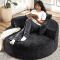 55''L Chenille Sponge Single SofaOversized Round ChairFluffy Modern Sleeper Chair for Living Room Lounge and Projection RoomWide Armrest Lounge Chairs Armchair with Pillow Black