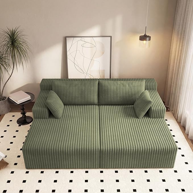71 W Double Chaise Lounges Indoor Boneless Sectional Sofa Bed with Pillows Modern Sleeper Loveseat Chair Boneless Cloud Couch for Living Room Bedroom Reading