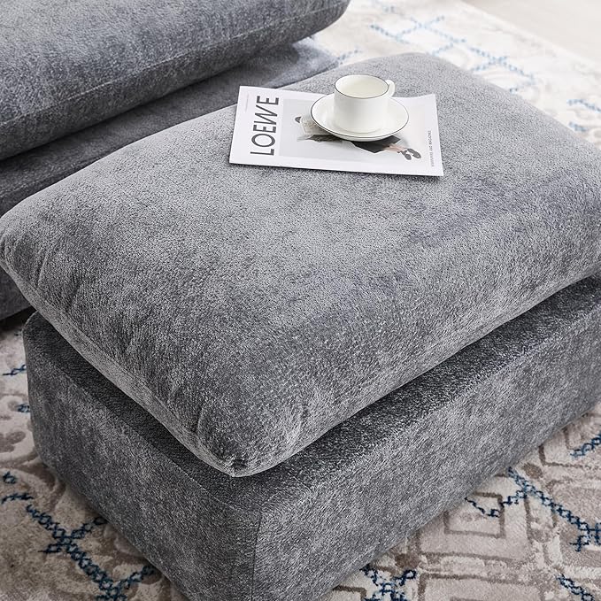 46.1 Wide Swivel Accent Chair with Ottoman Set of 2 Modern Swivel Barrel Chair for Living Room 360 Degree Oversized Accent Chair Upholstered Sofa Armchair for Bedroom Chenille Grey