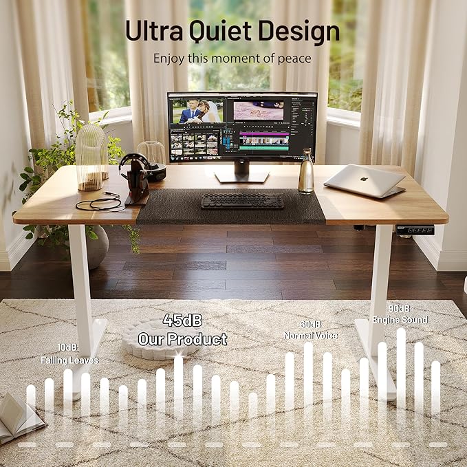 Monomi Electric Standing Desk 55'' Height Adjustable Ergonomic Home Office Sit Stand Up Desk with Wheels 3 Memory Preset Computer Table Natural