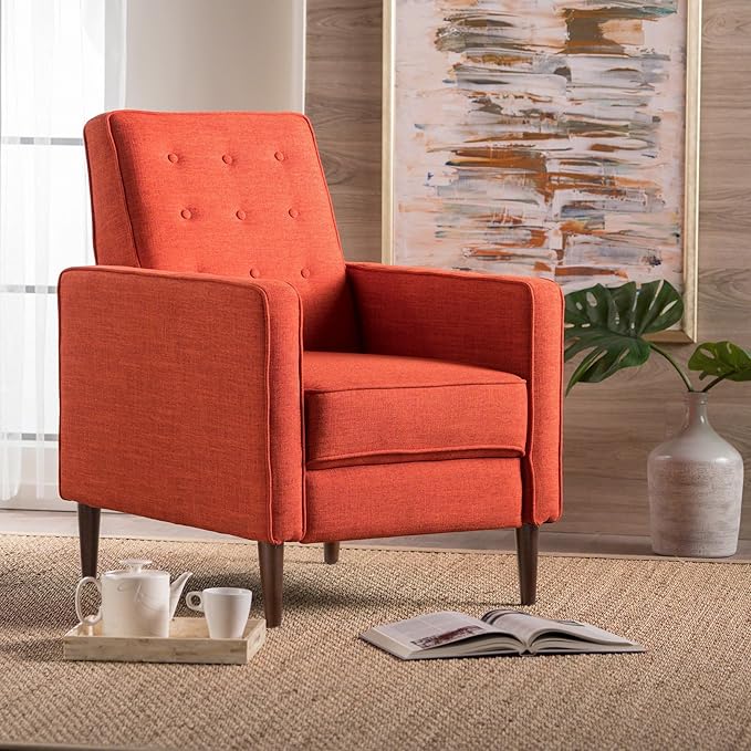 Mid-Century Fabric Rocker Recliner Chair with Tufted Design Adjustable Single Recliner Sofa with Thicker Seat Cushion with Pocket for Living Room Bedroom Apartment (Orange Style1)