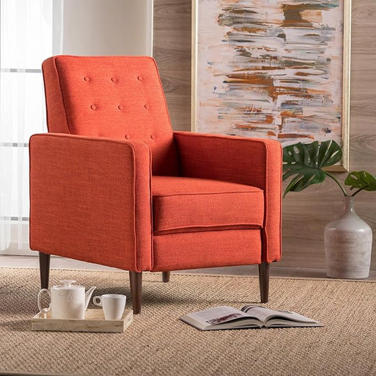 Mid-Century Fabric Rocker Recliner Chair with Tufted Design Adjustable Single Recliner Sofa with Thicker Seat Cushion with Pocket for Living Room Bedroom Apartment (Orange Style1)