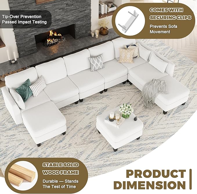 Modular Sectional Sofa Comfy Cloud Couch Sectionals Convertible Modular Couch with High Density Memory Foam 6 Seat U Shaped Sectional Couches for Living Room Washable Cover White | Comfortable C