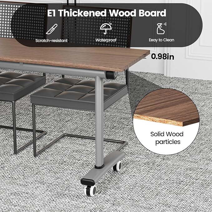 Space-Saving Folding Desk with Wheels 55 Mobile Office Table | Heavy-Duty Flip-Top Design for Home Office Gaming &amp Study | Perfect for Small Apartments Studios &amp Dorm Rooms