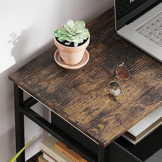 HOMCOM 47 Computer Desk with 3 Fabric Drawers Home Office Desk with Adjustable Shelves Small Writing Desk with Storage Rustic Brown