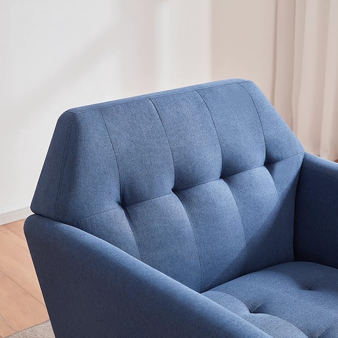Kingfun Accent Chairs for Bedroom Midcentury Modern Living Room Accent Arm Chair Linen Fabric Comfy Reading Chair Tufted Sofa Chair Blue