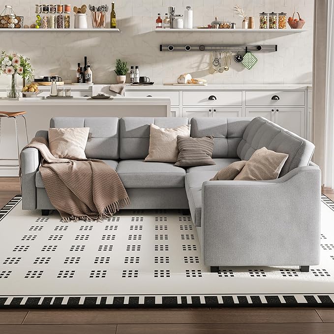 Convertible Sectional Sofa L Shaped Couch 5-Seat Sofas for Living Room Small Apartment Reversible Sectional Couch Light Grey
