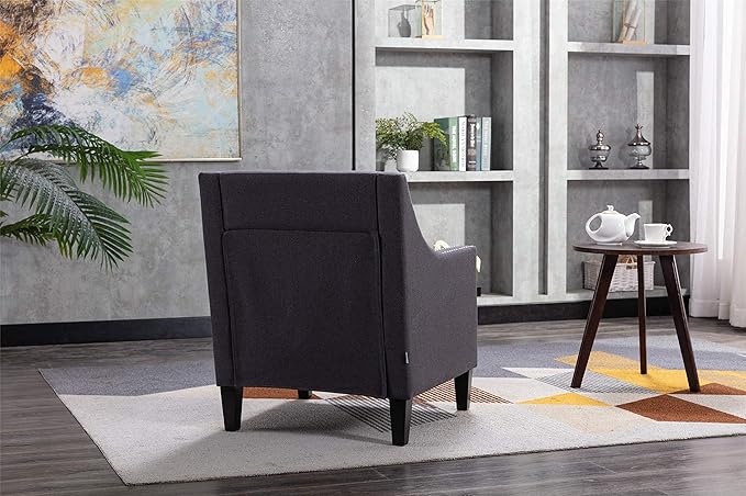 Accent Armchair Living Room Chair with Nailheads and Solid Wood Legs Charcoal Linen