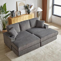 Aoowow 84 Corduroy Oversized 3-Seater Sofa with 2 Ottomans Modular Sectional Deep Seat Sofa with Back and Toss Pillows Modern Comfy Sofa with 2 Storage Spaces and Cup Grooves for Living Room Grey