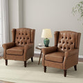Accent Chair Upholstered Armchair with Button Tufted High Back &amp Solid Wood Legs Comfy Wingback Reading Single Sofa Chair for Small Spaces Living Room Bedroom (Leather Brown Set of 2)