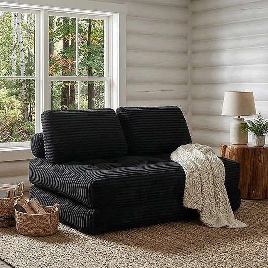 Folding Sofa Bed Convertible Loveseat Sleeper Chair with Pillow Portable Floor Couch for Living Room and Bedroom Comfy Floor Lounge Chair Bed for Small Spaces Black