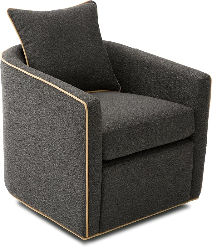 360° Swivel Accent Chair with Curved Armrest Bouclé Upholstered Club Chair Barrel Sofa Chair for Living Room Reading Corner Small Spaces (Dark Grey13)