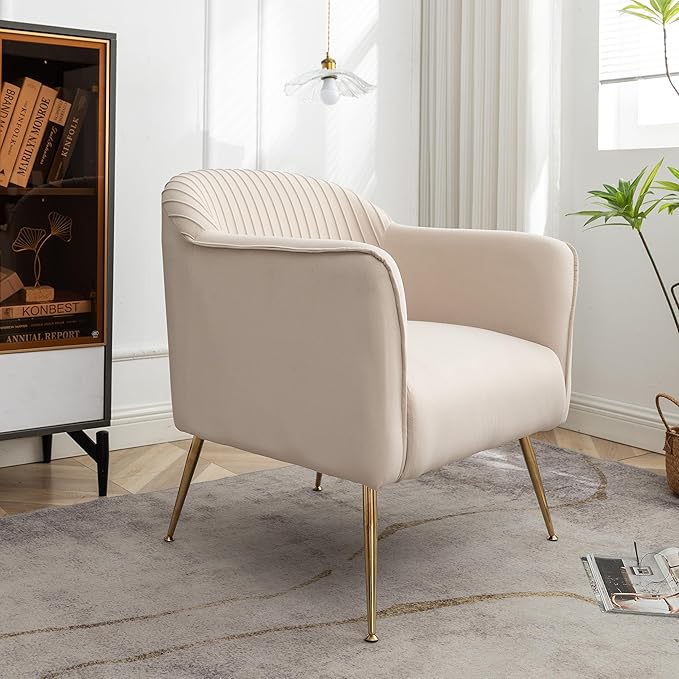 Contemporary Velvet Accent Chairs for Living Room Bedroom and Entryway Modern Armchair with Sleek Metal Legs Elegant Seating Solution for Small Spaces Tan