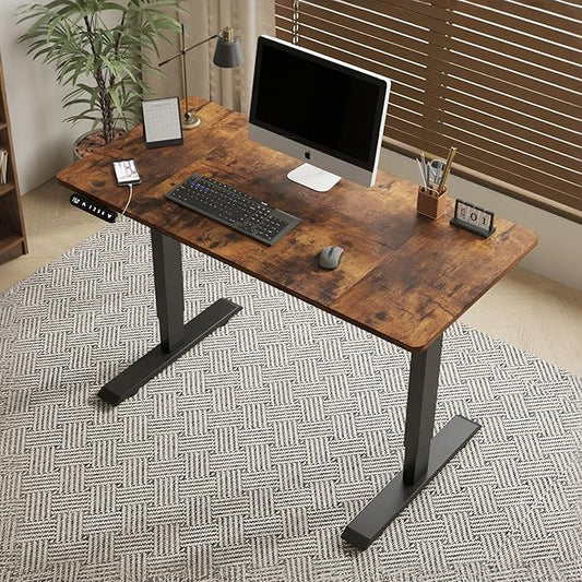 55in Electric Standing Desk Adjustable Height Wooden Sit Stand Desk Electric with Controller &amp Type-C Port White Rising Computer Desks for Home Office Work Easy Assemble (Brown 55 inch)