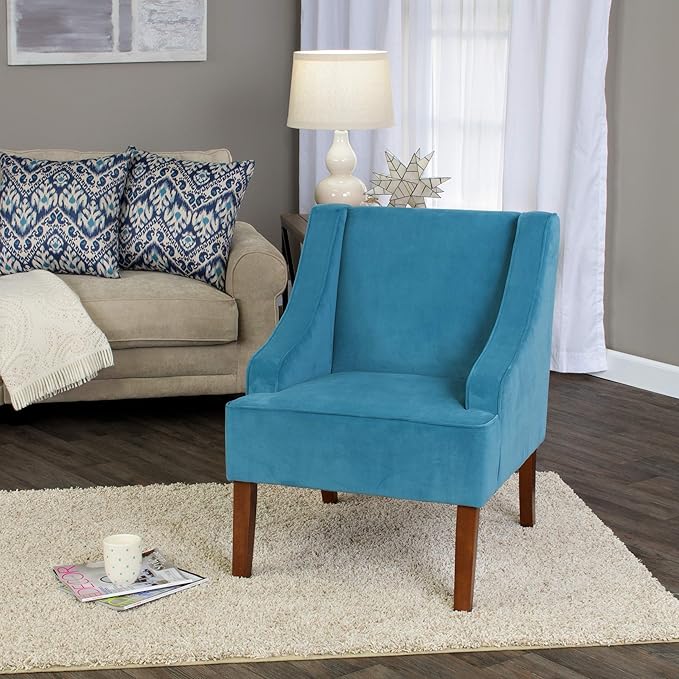 Homepop Home Decor | Upholstered Classic Swoop Arm Accent Chair | Accent Chairs for Living Room &amp Bedroom | Decorative Home Furniture Velvet Teal