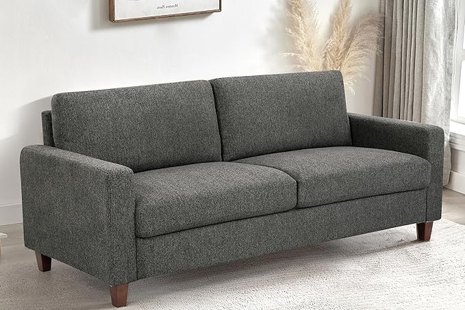 Miles Mid Century Modern Couch for Small Spaces Living Rooms Apartments and Condos 3 Seater Sofa with Reversible Back Pillows 77 Wide Grey