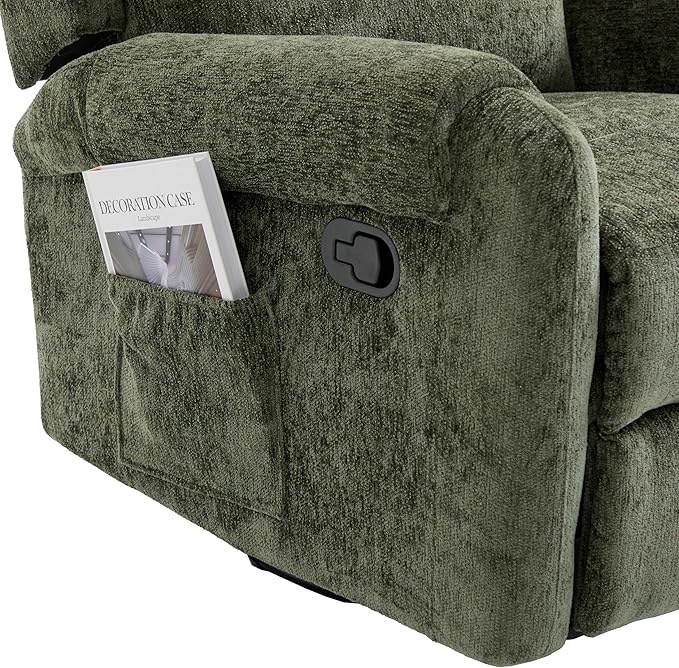 Christopher Knight Home Harper Massage Recliner Chair with 8 Modes Chenille Upholstered Recliner Sofa Swivel Massage Chair with a Side Storage Pocket for Living Room/Bedroom Head Support Green