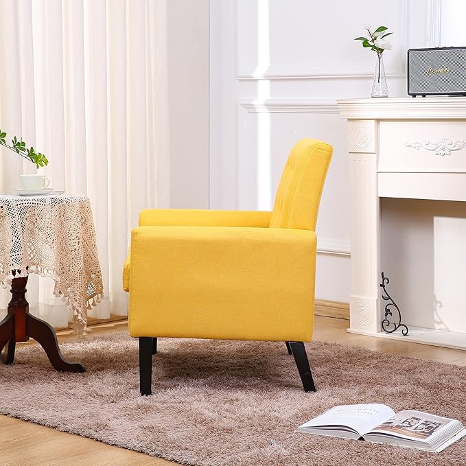 Fabric Accent Chair for Living Room Bedroom Button Tufted Upholstered Comfy Reading Accent Chairs Sofa (Yellow)