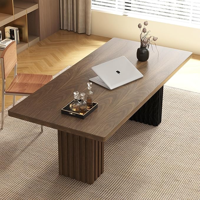 66.9 Modern Executive Office Desk Rectangular Workstation with Heavy-Duty Double Pedestal Wood Grain Finish for Office Home Office Study