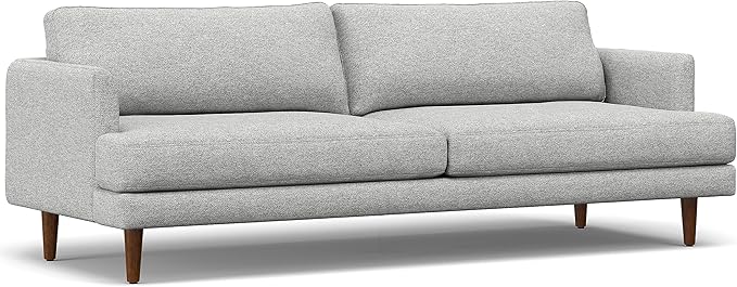 SIMPLIHOME Livingston 90-inch Wide Sofa in Mist Grey Woven-Blend Fabric Handcrafted Mid-Century Modern Oversized 3-Seater Couch Sofa for Living Room or Family Room Solid Wood Frame