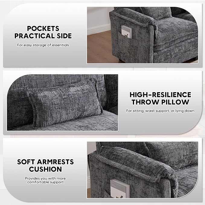 L Shaped Sectional Sofa Cloud Couch for Living Room 109 Chenille Comfy Modular Sleeper Sofa with Storage Ottoman Modern Upholstery Sofas with USB Port &amp Phone Holder Grey