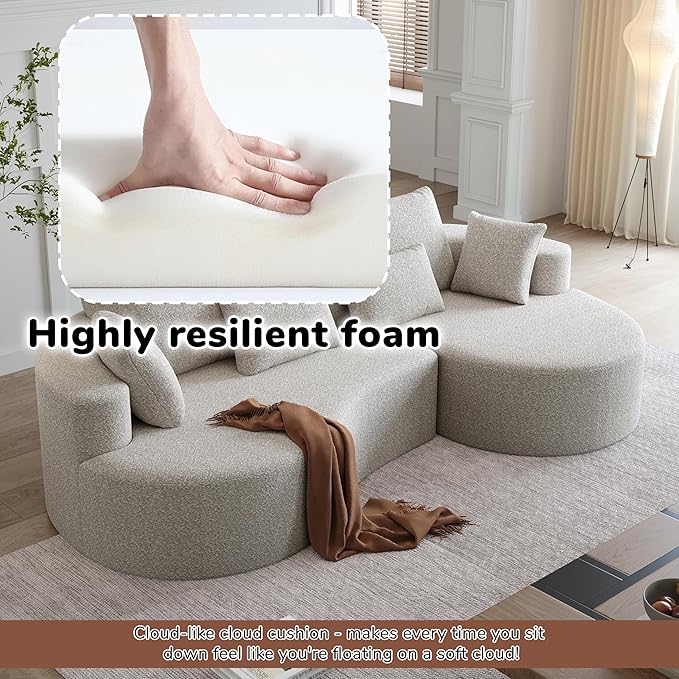 105 Boneless Chenille Upholstered Oversized Sofa Sectional 4-Seater 29.8 Deep Seat Curved Cloud Couch with 7 Pillows Free Combination Sofa Couch for Living Room (Beige 105 Right Lounge)