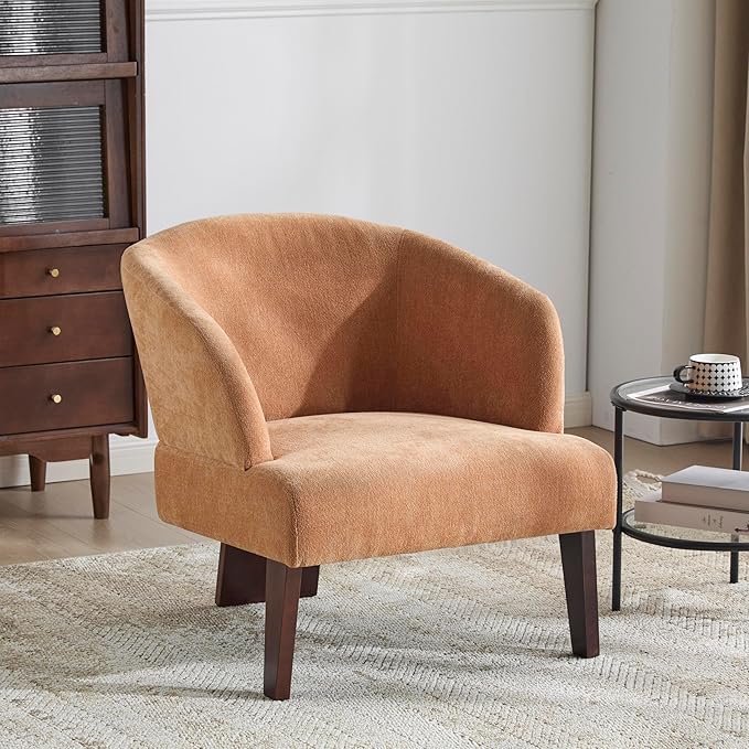 Christopher Knight Home Ashby Mid-Century Modern Fabric Accent Chair Living Room Solid Wood Lounge Chair Bedroom Soft Cushion Comfy Reading Chair Home Office Sofa Barrel Armchair Light Orange