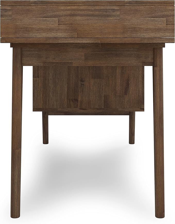 SIMPLIHOME Clarkson Desk - 60 Inch Wide Solid Acacia Wood Writing Desk in Rustic Natural Aged Brown Contemporary Home Office Computer Table for Study with 2 Side Drawers and Open Storage Compartments