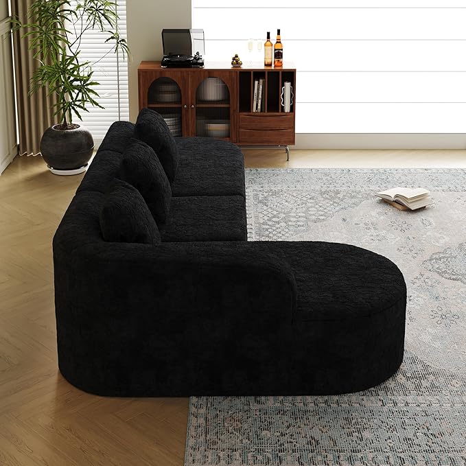 111.8' Curved Sectional Cloud Sofa Modern L Shaped Couch with Chaise &amp Pillows Comfy Upholstered Deep Seat Compression Boneless Sofa for Living Room Office No Assembly Required Left Facing Bl