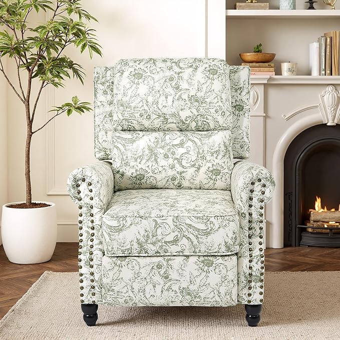 Recliner Chair Modern Pushback Armchair with Adjustable Backrest &amp Footrest for Bedroom Living Room (Rococo GreenSet of 1)