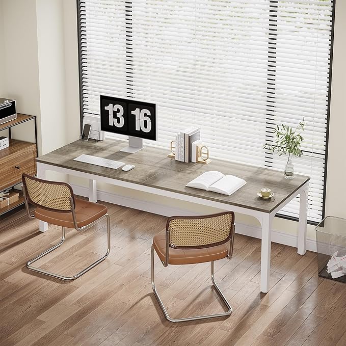 Tribesigns 2-Person Home Office Desk 78.7 Extra Long Computer Desk Double Workstation for Home Office Work Desk for Two People (Oak)