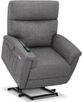 MCombo Power Lift Recliner Chair with Massage and Dual Heating Adjustable Headrest Extended Footrest for Elderly People Fabric R7605 (Dark Grey)