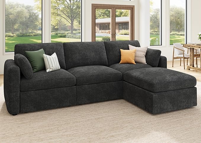 HONBAY Modular Sectional Couch with Storage Seats L Shaped Sectional Sofa with Storage Chenille Sectional Couches for Living Room Grey