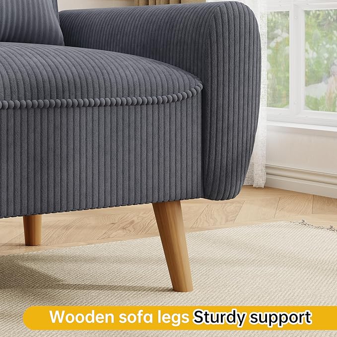 JAMFLY 47'' Small Loveseat Sofa 2 Seat Compact Couch with Tapered Legs Dark Grey Upholstered Furniture Solid Wood Frame Comfy Foam Cushion Easy Assembly for Small Spaces