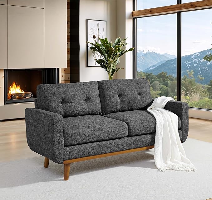 67.7'' Mid-Century Modern Loveseat Sofa Comfy Cloud Couch with Button Tufted Design Small Space Sofa for Bedroom Office Apartment (Dark Gray)