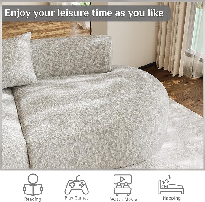 134 Curved Modular Sectional Sofa for Living Room Modern Chenille Oversized Cloud Couch Plush Luxury 6-Seater Extra Deep Seat Boucle Boneless Sofa No Assembly Required Grey