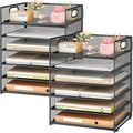Subekyu 2-Pack 6-Tier Paper Tray Organizer for Desk - Black Mesh File Folder Sorter with Handles Desk Letter Holder for Office Home School Supplies Storage &amp Organization