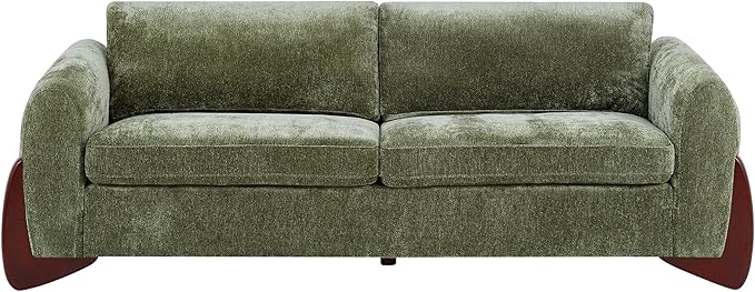 Christopher Knight Home Taki 89 Inches Sofa Couch Cozy Chenille Upholstered 3-Seater Sofa Wood Frame Couches Comfy Home Sofa Living Room and Office Lounge Seating with Armrests Olive Green