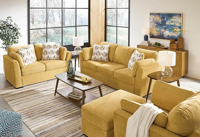 Signature Design by Ashley Keerwick Scandinavian Sofa with 4 Toss Pillows Yellow