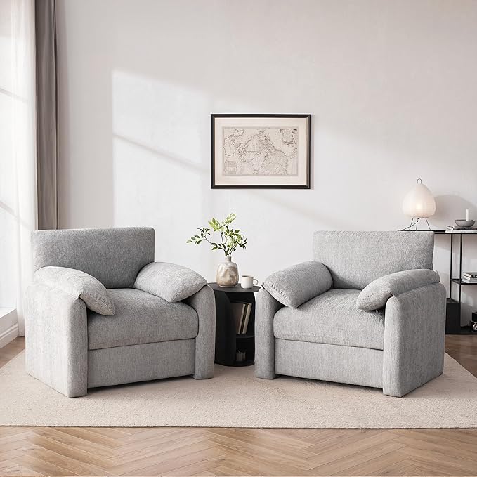 Chenille Oversized Armchair 38.6' Wide Accent Chairs for Living Room &amp Bedroom Modern Lounge Chair Upholstered Mid-Century Reading Chair Comfy Living Room Chair Single Sofa Chair Gray