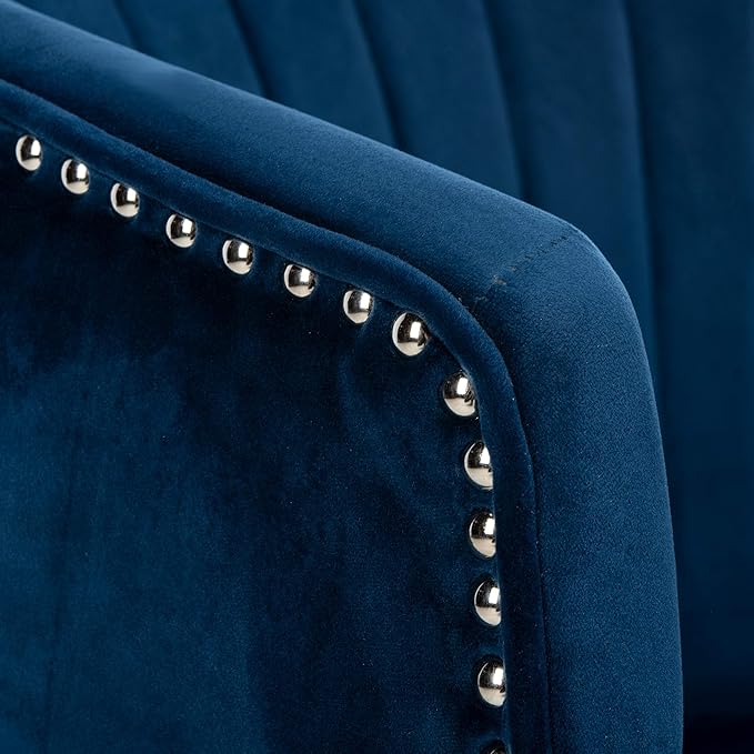 Safavieh Home Stazia Retro Glam Navy Velvet and Black Wingback Accent Chair