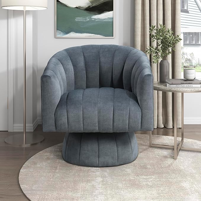 Lexicon Modern Swivel Accent Chair Velvet Fabric Upholstered Swivel Lounge Chair with Rounded Base and Channel Stitching for Living Room/Bedroom/Office Easy Assembly Dark Gray
