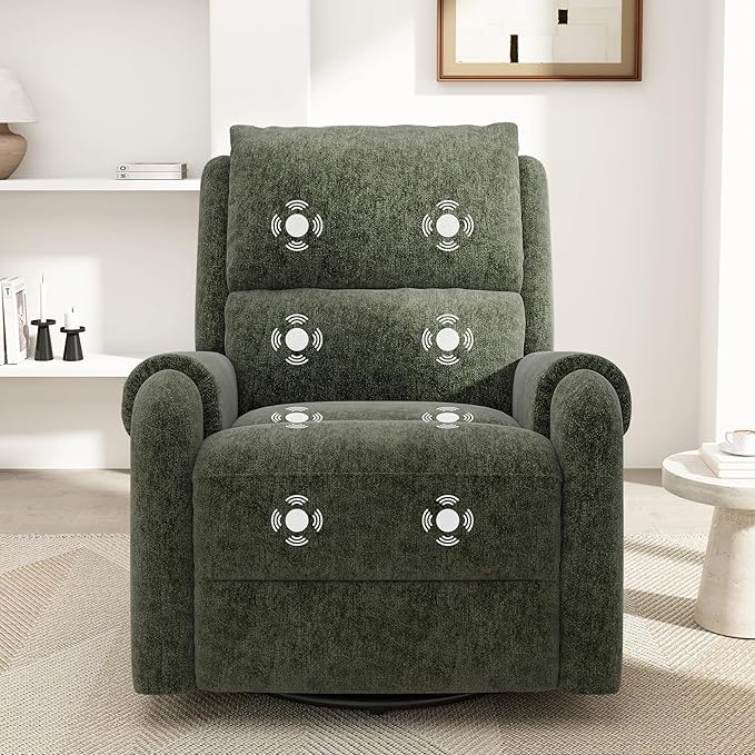 Christopher Knight Home Harper Massage Recliner Chair with 8 Modes Chenille Upholstered Recliner Sofa Swivel Massage Chair with a Side Storage Pocket for Living Room/Bedroom Head Support Green