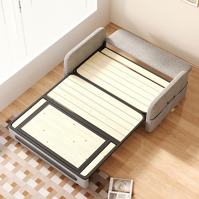 Extendable Sofa Bed zioSofa with Sleeping Function and Storage Space Sofa Bed for Small Rooms and Living Rooms Dark Grey and White (61.61”Gray)