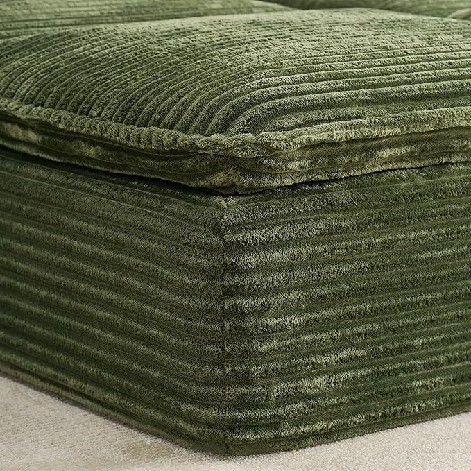 Oversized Armchair with Ottoman Corduroy Reading Chair for Bedroom &amp Living Room Modern Floor Sofa Chair Comfy Lazy Lounge Chair No Assembly Required Green
