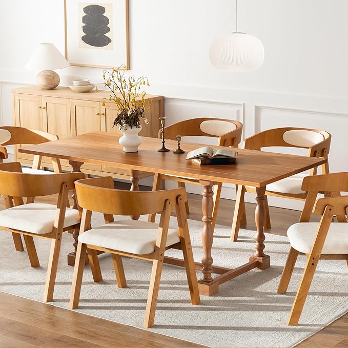 Chogori Wooden Dining Chairs Modern Dining Room Chairs with Arms and Upholstered Seat Farmhouse Style Chairs for Kitchen Dining Room Living Room (Dark Oak Set of 2)