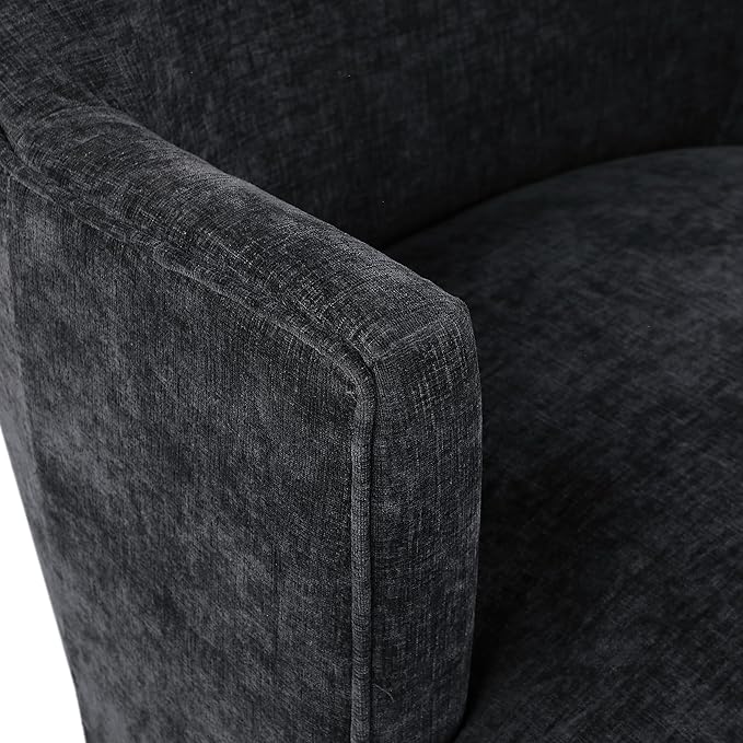 Meridian Furniture 449Black Clarita Collection Modern | Contemporary Swivel Accent Chair with Soft Black Chenille Fabric Natural Wood Finish Base 26.5 W x 30.5 D x 31 H Black