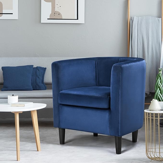 Topeakmart Velvet Club Chair Elegant Style Accent Chair Upholstered Armchair for Living Room Reception Room Bedroom Blue