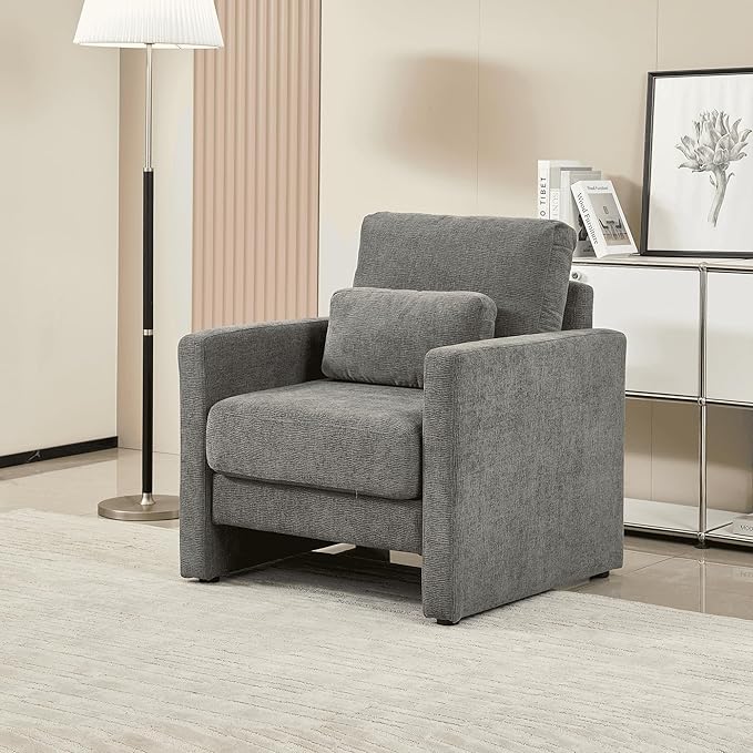 Modern Accent Chair Chenille Upholstery Armchair - Modern Style Solid Wood Frame - Ideal for Living Room Bedroom Office